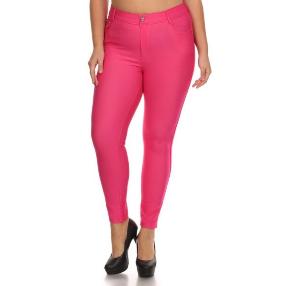 Stretchy Leggings Jeggings Plus Size Pants Fuchsia - Picture 1 of 6